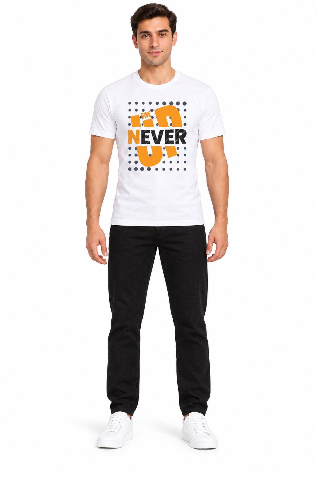 Never Give Up White Graphic Tee