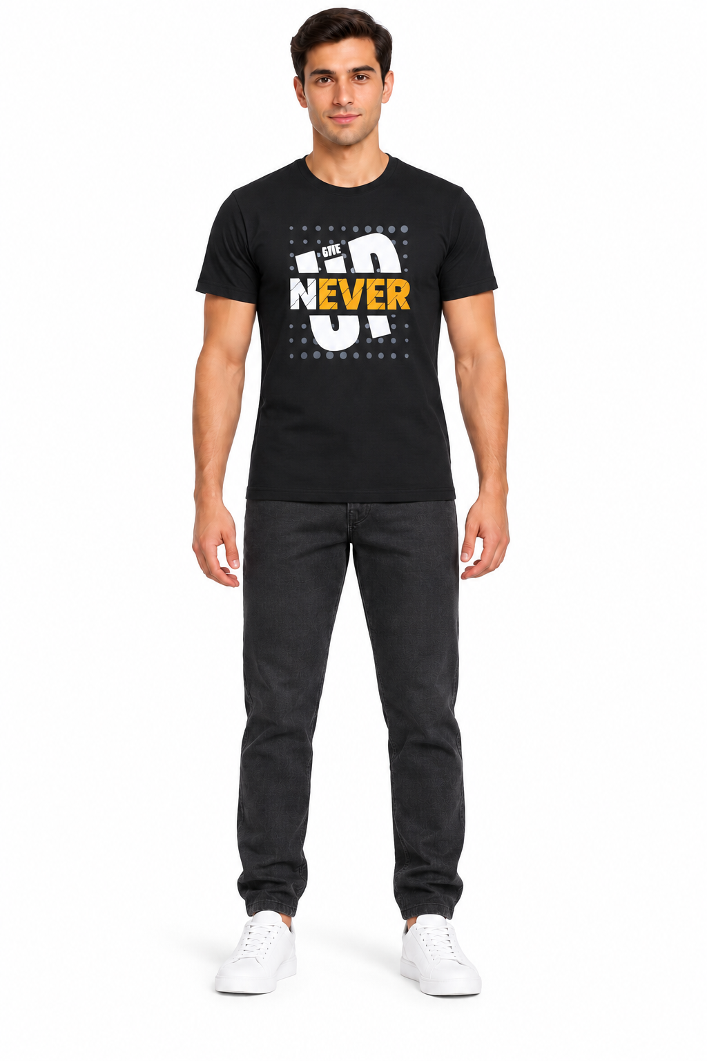 Never Give Up Black Graphic Tee