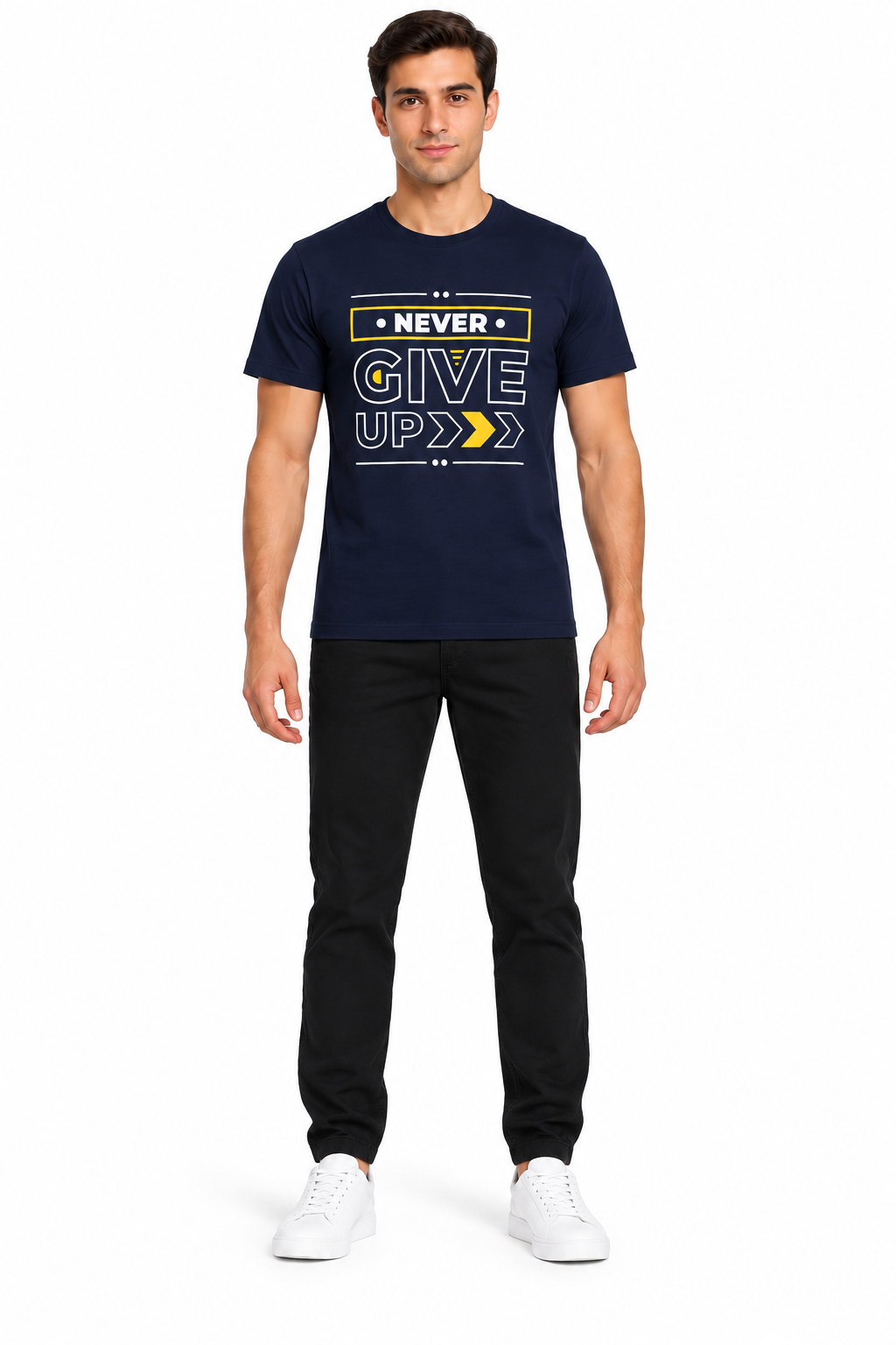 Never Give Up Navy Arrow Graphic Tee