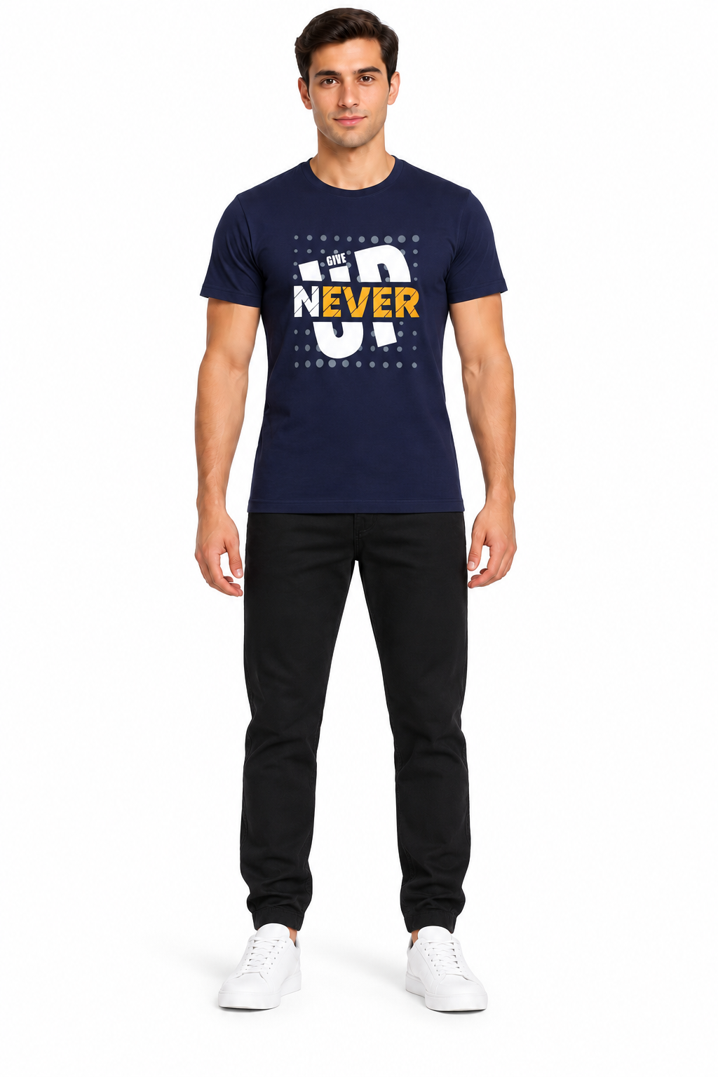 Never Give Up Navy Dotted Graphic Tee
