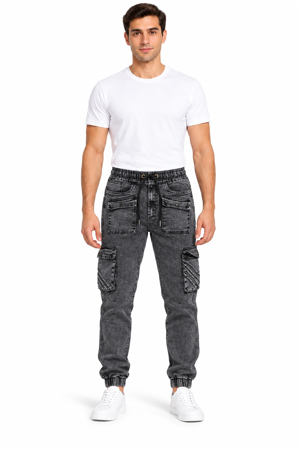 Urban Acid-Wash Grey Cargo Joggers